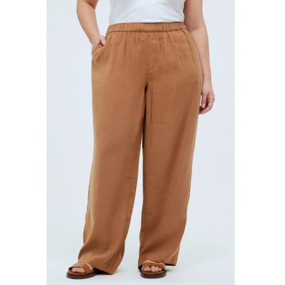 Madewell Pull On Wide Leg Pants Brown Modal Elastic Waist Size L